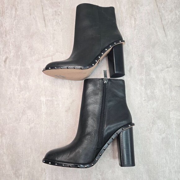 Gianni Bini Edgy Spike Stud Boot 6.5 Black Leather Chunky Block Heel Grunge Goth - Picture 6 of 10